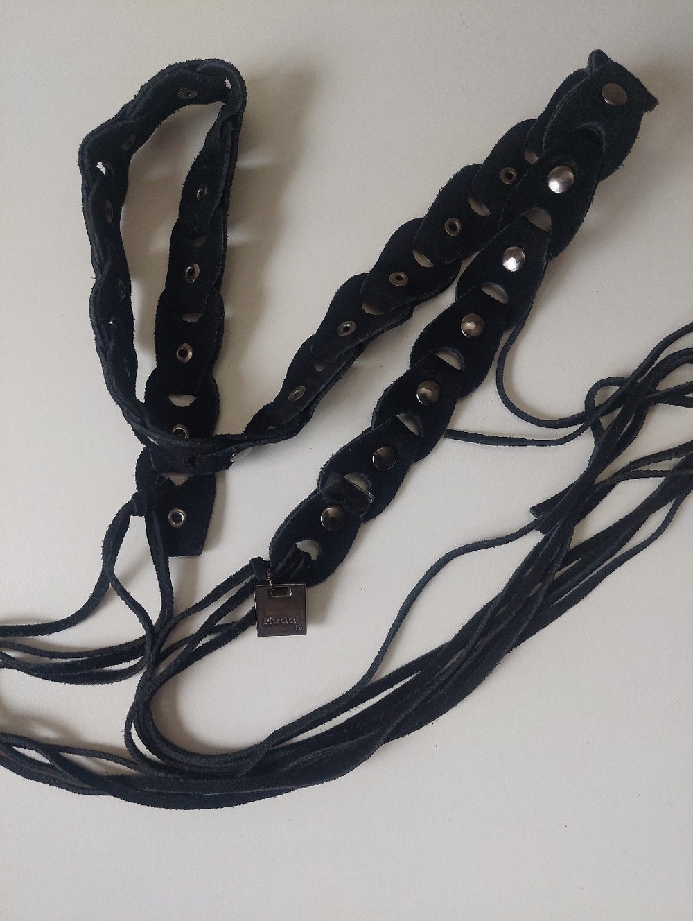 VTG Y2K Mudd Suede Belt chain link whip belt with grommets and fringe